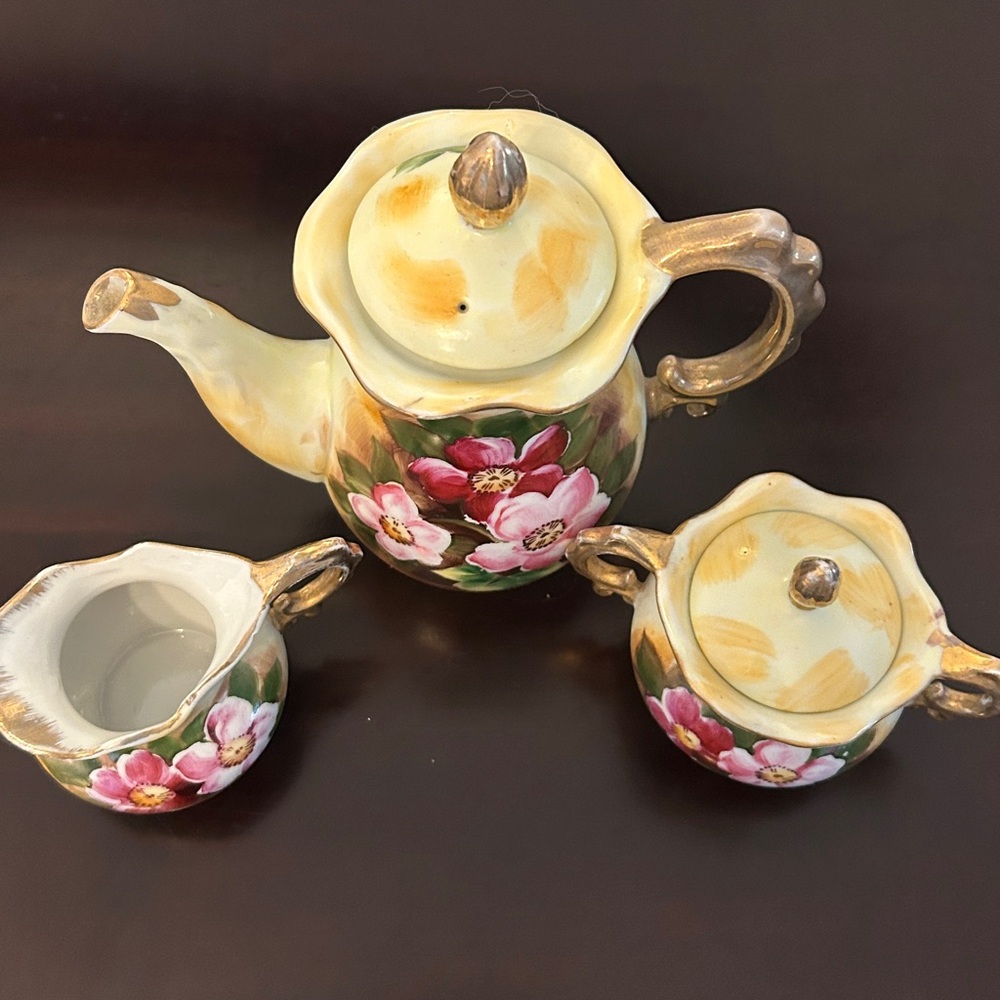 🌻HOST PICK 🌸VINTAGE ENESCO JAPAN HAND PAINTED PORCELAIN 3-PIECE TEA SET - Picture 6 of 15
